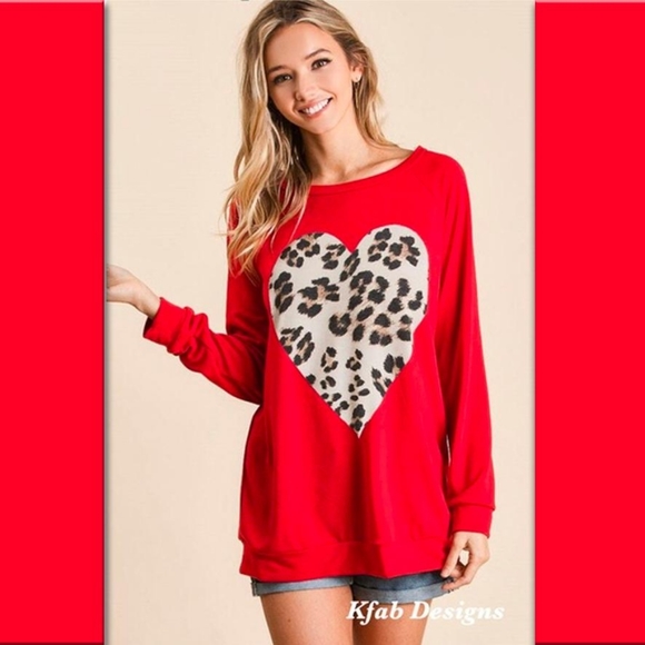 Soft French Terry LEOPARD HEART Pullover Top - Picture 4 of 6